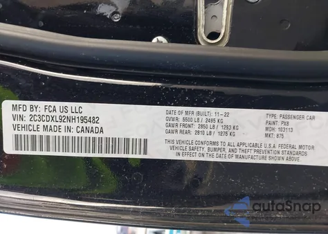 2022 Dodge Charger Srt Hellcat Widebody из США, поврежденный, VIN 2C3CDXL92NH195482